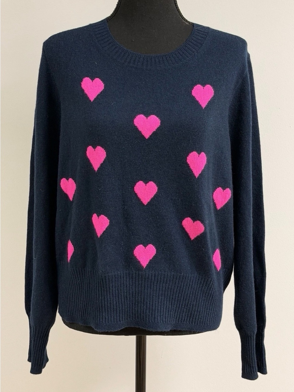 J.Crew Cropped 100% Cashmere Crewneck Sweater in Heart Print Size XL
